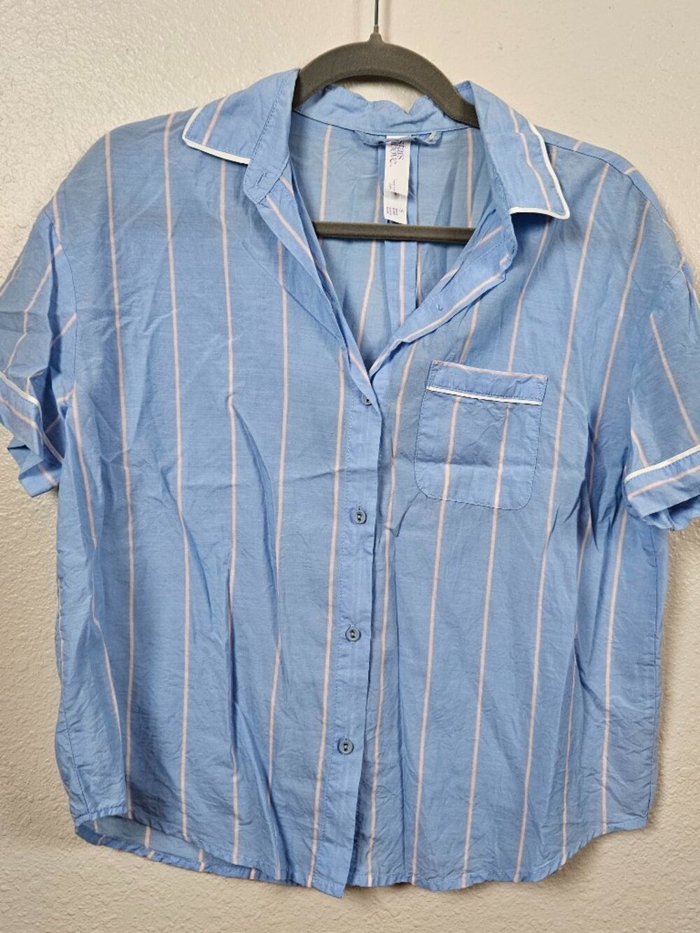 Womens blue striped button down collared blouse size small